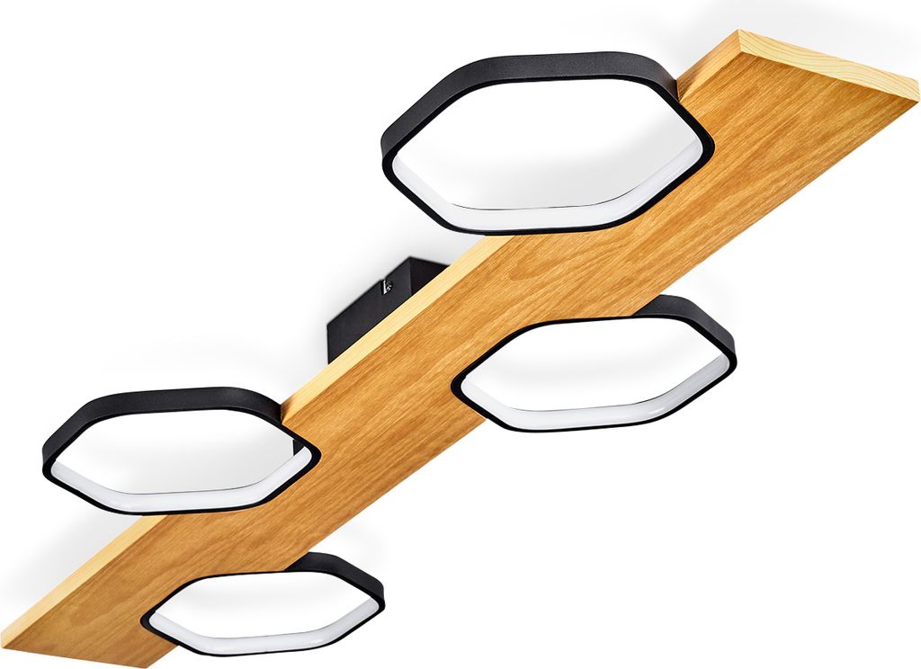 Centola dimmbare Deckenlampe aus Metall/Holz/Kunststoff in Schwarz/Natur/Weiß
