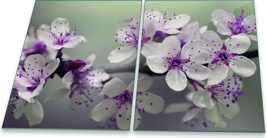 Herdabdeckplatte Glaskeramik 2-Teilig 2x40x52 Blumen Violett Abdeckung Spritzschutz