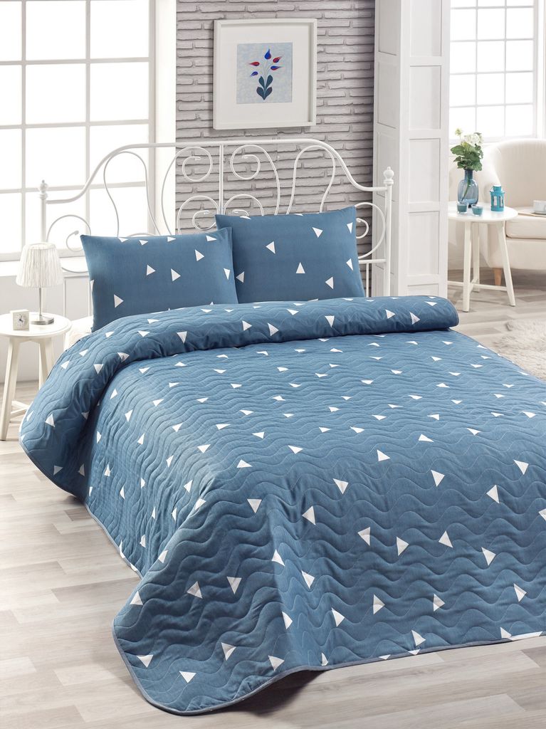 L'Essentiel Linge de Maison, Üçgen- ELR9438, Blau,Weiß, Bettdecken, 65% Baumwolle / 35% Polyester