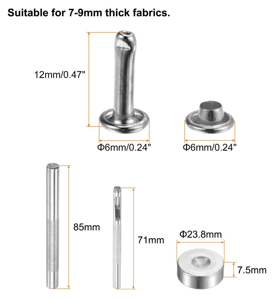 100 Sets 6mm x 12mm Leder Nieten, Metall Doppelkappe Nieten Tubular Runde Druckkn?pfe mit 3 Stš¹ck Werkzeugen fš¹r Handwerk Reparatur Dekoratio...