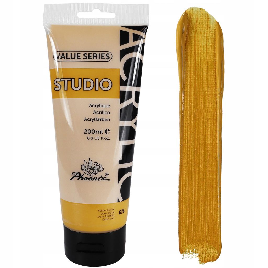 Acrylfarbe 200ml Tube Phoenix – 676 Lichter Ocker (Yellow Ochre) – Künstlerfarbe Studio Qualität – Deckend – Wasserfest für Leinwand, Ho...