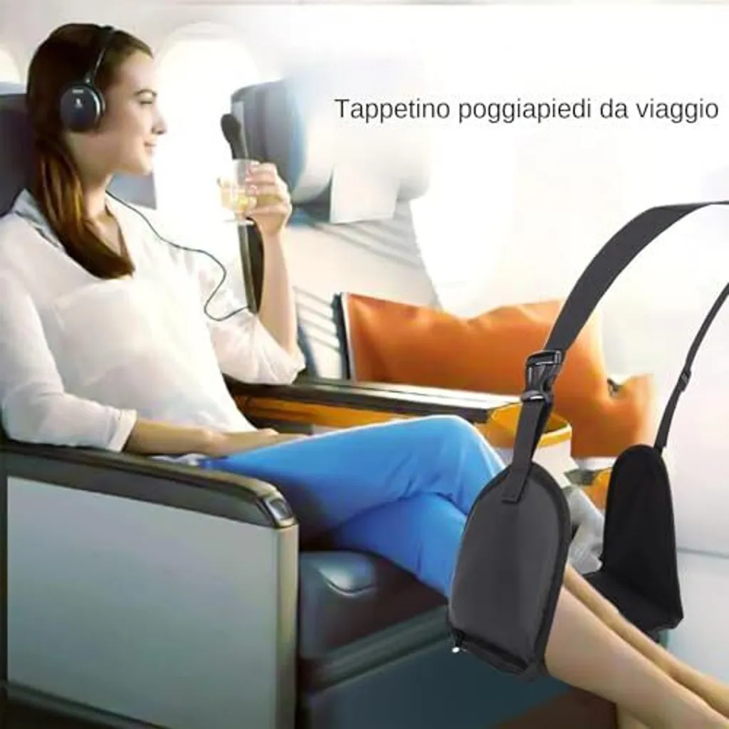 Poggiapiedi da Viaggio Aereo Nero: Leggero e Regolabile