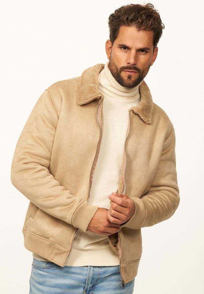 OneRedox Herren Übergangsjacke als Weiche Übergangsjacke in Lammfell-Optik Herren Blousonjacke als Winterjacke Bomberjacke
