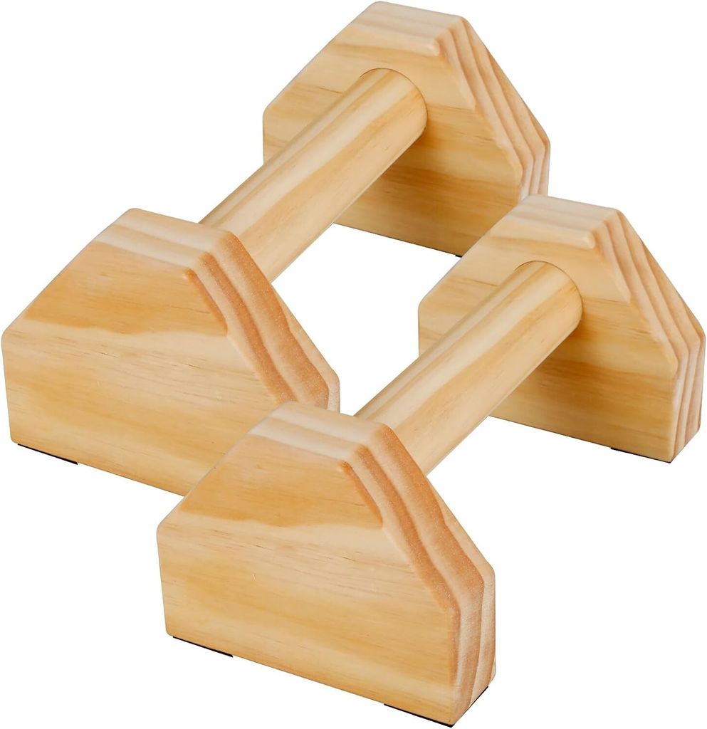 2 Stück Calisthenics Holz Parallettes Schwerkraft Fitness Liegestützstangen aus Holz mit rutschfesten Gummifüßen Mini-Griffpumpen Push Up für ...