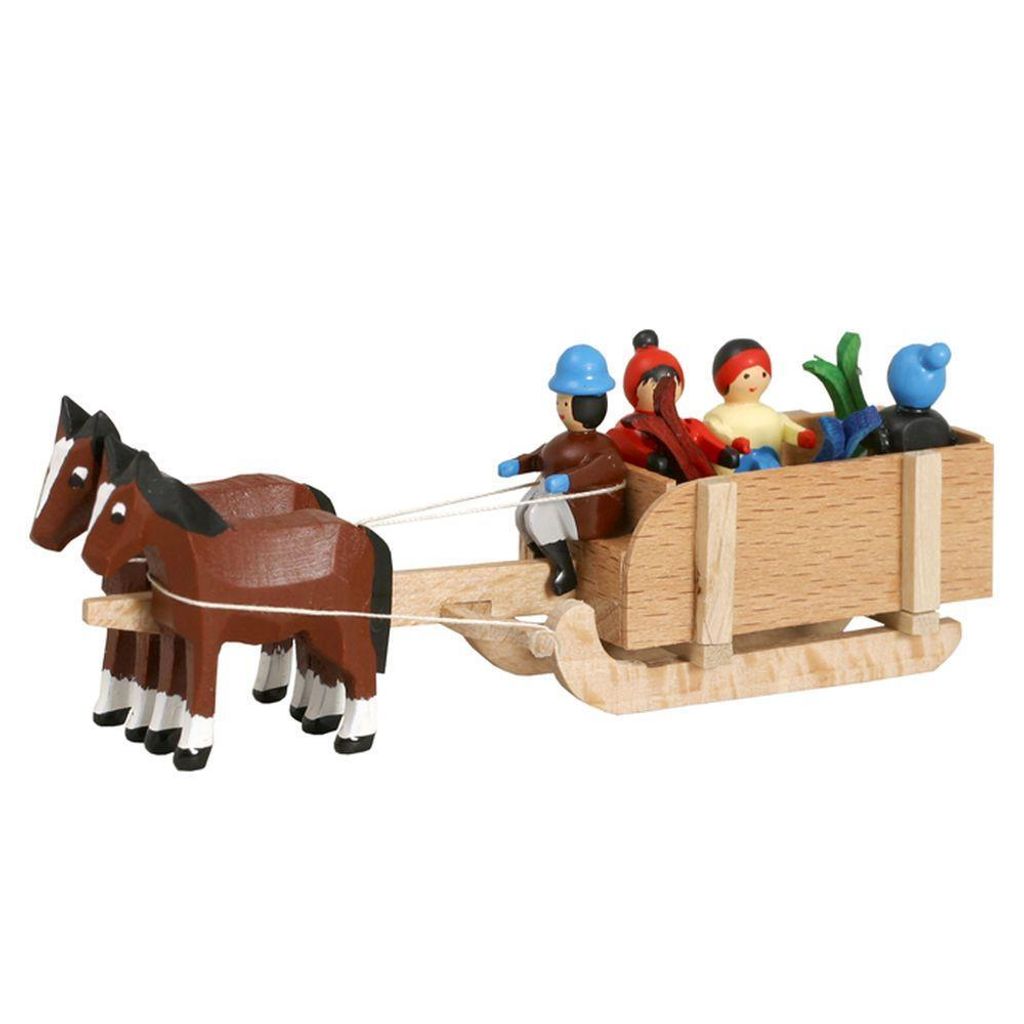 Pferdegespann Kastenschlitten Miniaturgespann Länge 9cm NEU