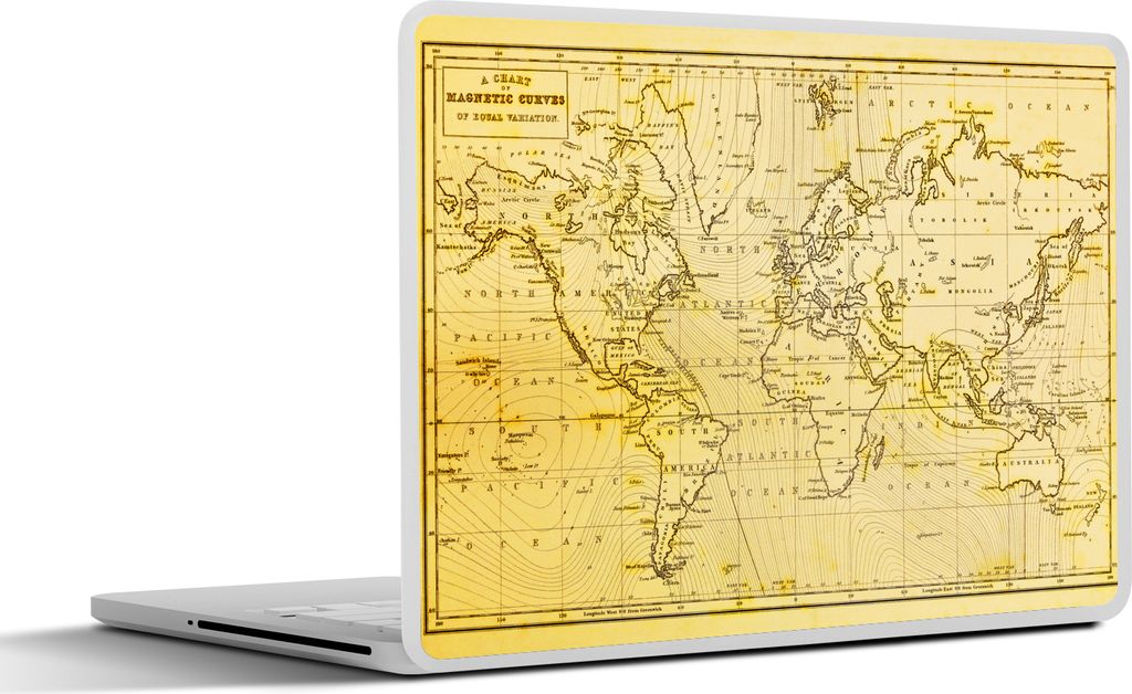 MuchoWow Laptop Aufkleber Sticker Cover Weltkarte - Vintage - Gelb 30x22 cm - Laptop-Sticker