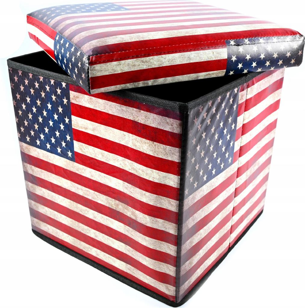 Sitzhocker Faltbar Aufbewahrungsbox Spielzeugkiste USA Flagge Design Kinderzimmer 35cm