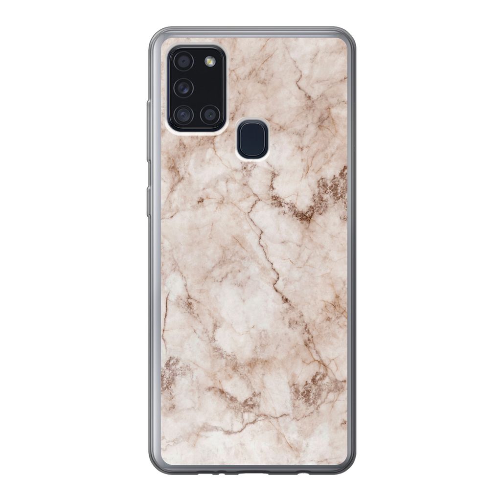 MuchoWow Handyhülle Schutzhülle Hülle für Samsung Galaxy A21s Marmor - Luxus - Braun Silikon Softcase Handy Hülle - Hartschale