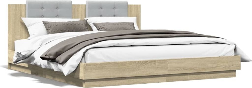 Design Bettgestell mit Kopfteil & LED-Leuchten Sonoma-Eiche 180x200 cm, Klassische Betten 2024 Neu