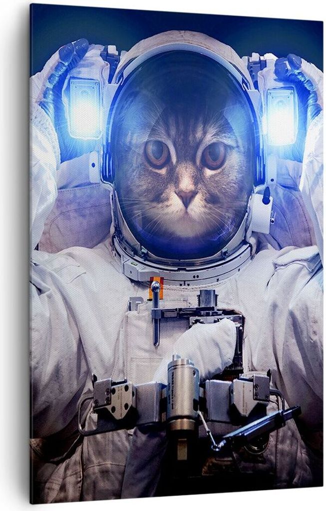 Bild auf Leinwand - Leinwandbild - Einteilig - Kosmonaut Katze - 80x120cm - Wand Bild - Wanddeko - Wandbilder - Leinwanddruck - Kunstdruck - Wandde...