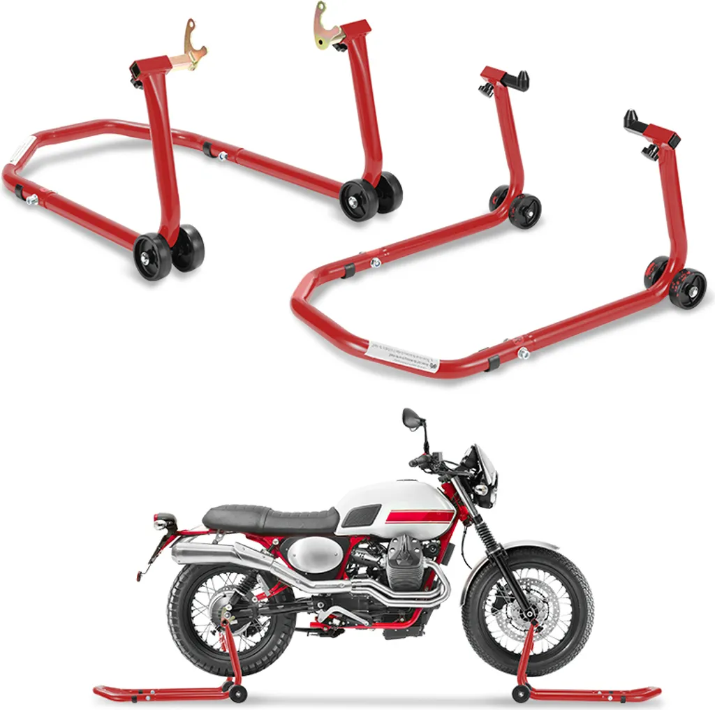Kit 2 Cavalletti Moto Regolabili Universali Rosso - Offerta Officina