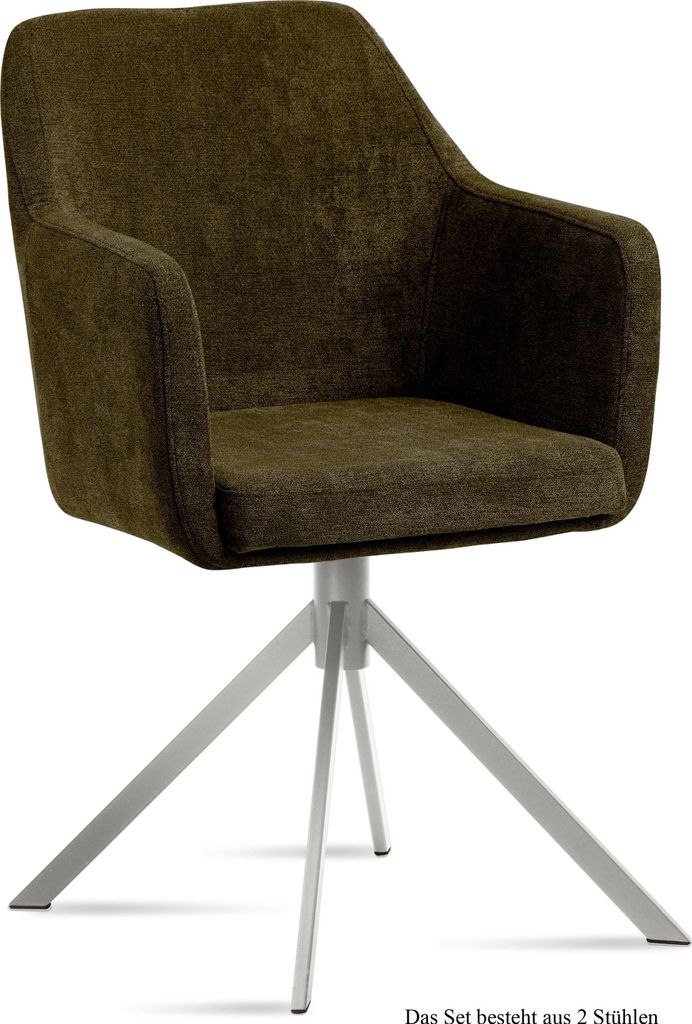 Armlehnstuhl (2er-Set) Dorrie 57x87x60 Edelstahl/Khaki
