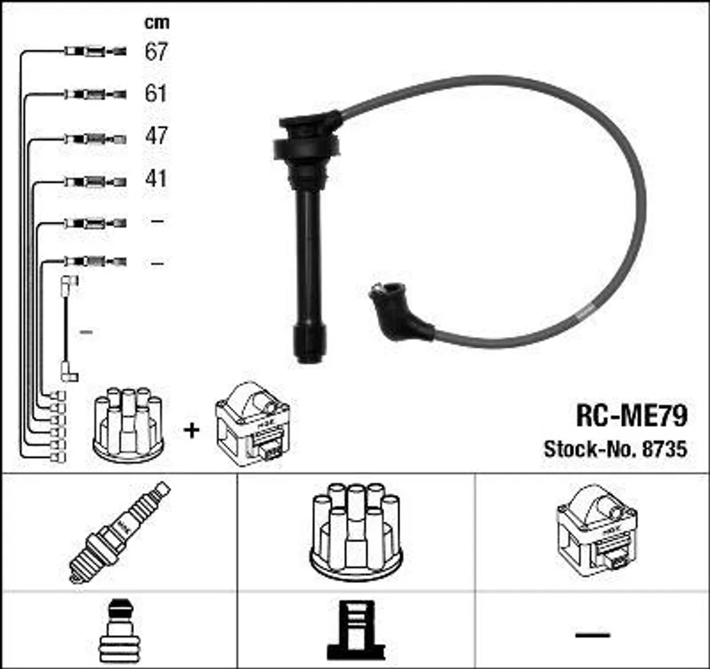 Kit câbles d'allumage NGK 8735 pour réparer ratés moteur Mitsubishi