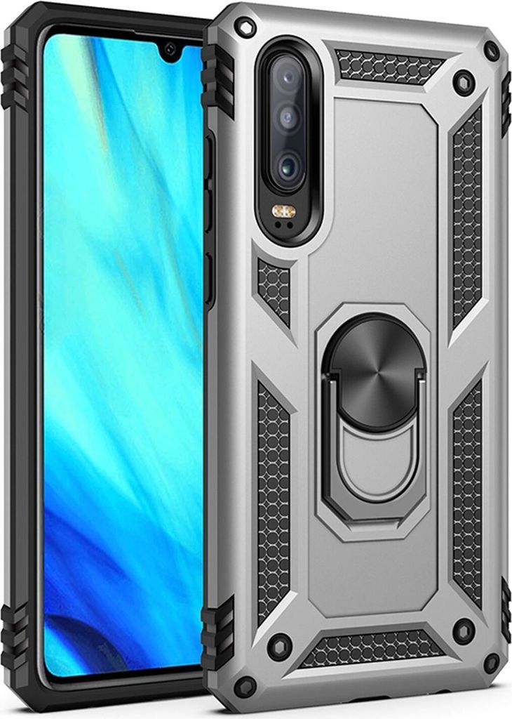 NALIA Ring Handy Hülle für Huawei P30, 360 Grad Schutz Case Cover Tasche Bumper Silber