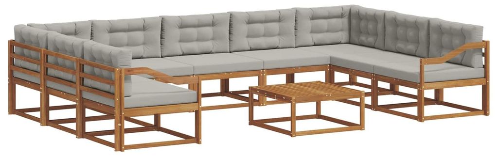 vidaXL Outdoor-Sofagarnitur mit Kissen 10 pcs Natürlich und Hellgrau
