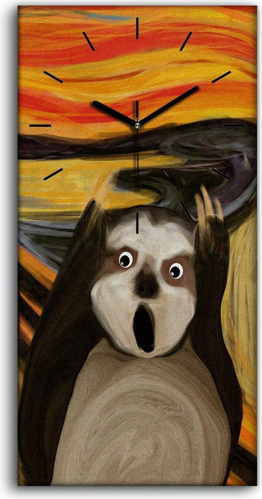 Küchenuhr Bürouhr Leinwand Uhr Quarz 30x60 Schreiender Schrei Faultier Kunst - schwarze Hände