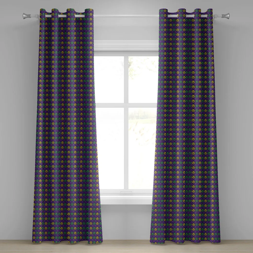 Paire de rideaux pour grande fenêtre motif carnaval rétro 280 x 245 cm
