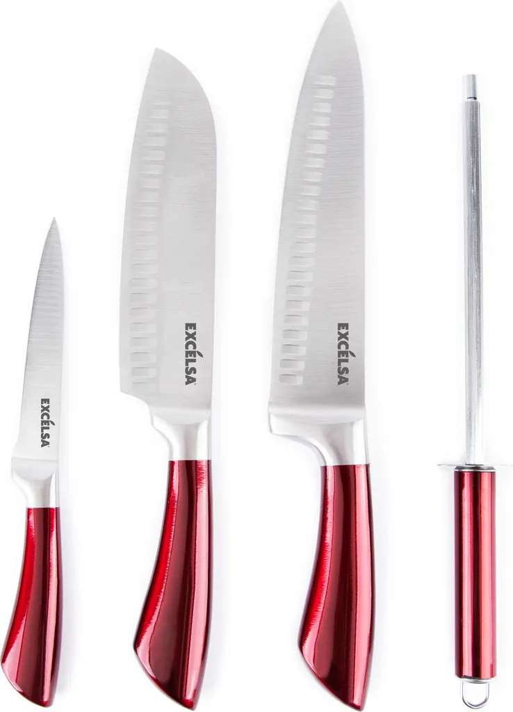 Excelsa Phoenix Set de 4 Couteaux à Steak en Acier Inoxydable Rouge