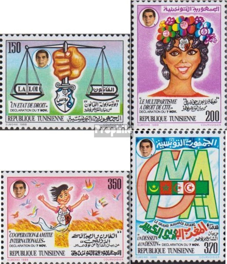 Briefmarken Tunesien 1988 Mi 1164A-1167A (kompl.Ausg.) postfrisch Deklaration
