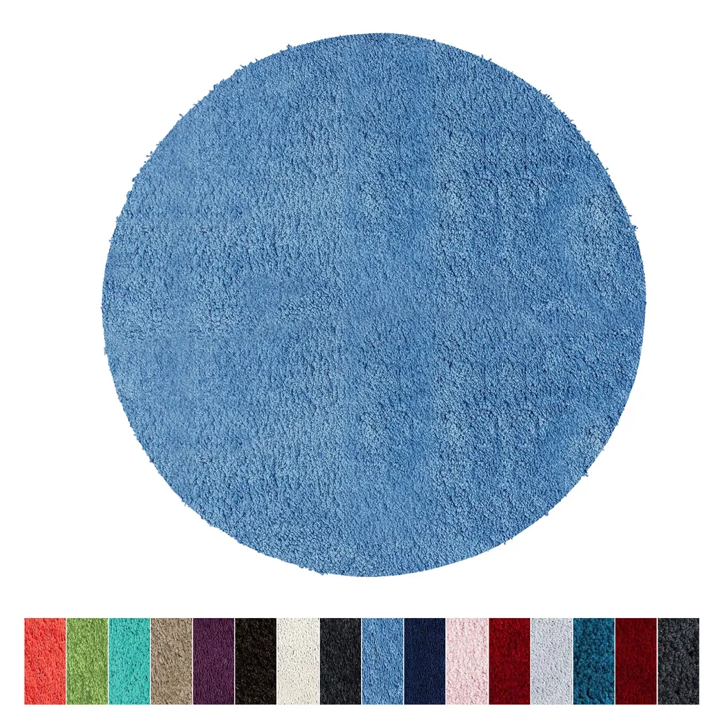 Grand tapis de bain rond Sky Soft bleu - Sortie de douche 95 cm