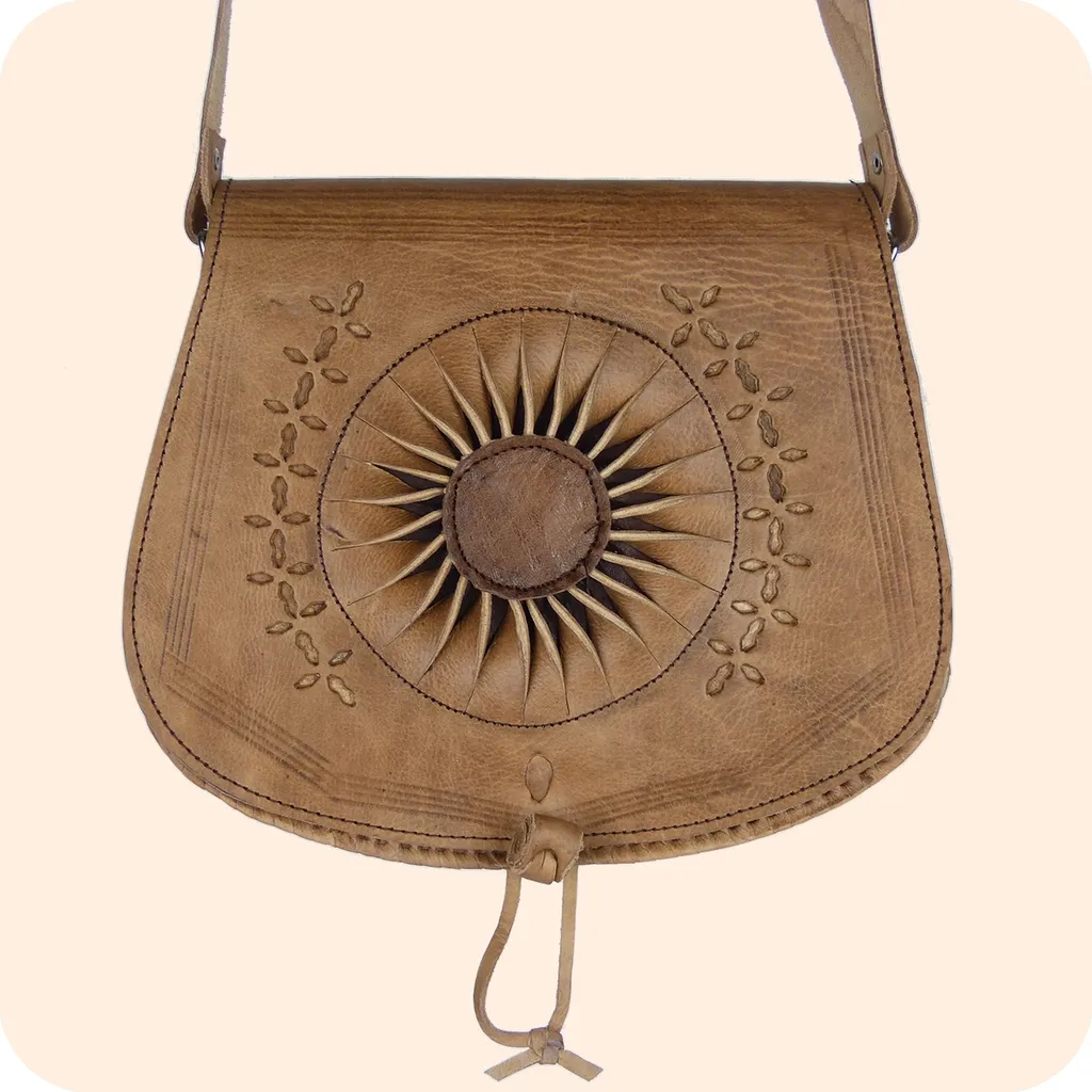 Borsa a tracolla Zahra 25x28cm in pelle - borsa a tracolla marocchina in pelle rotonda 2 scomparti, marrone chiaro