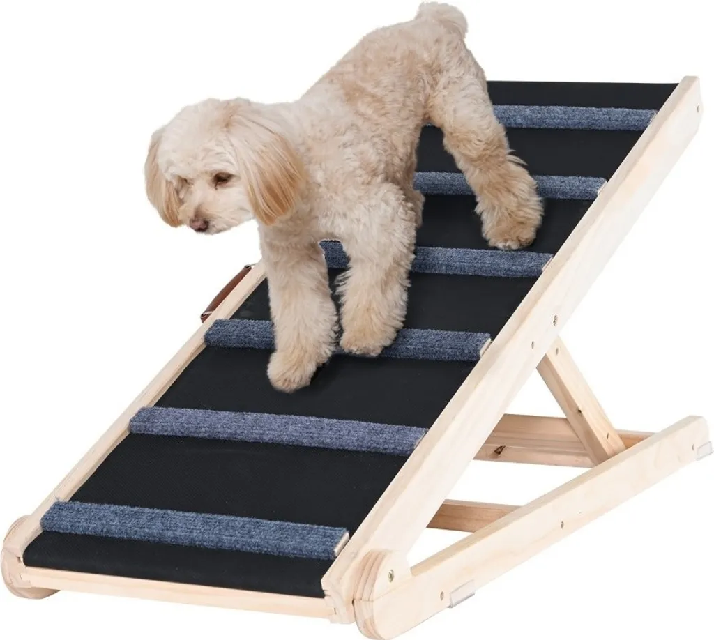Rampa per cani in legno 1m regolabile | Supporto 113kg per cani anziani