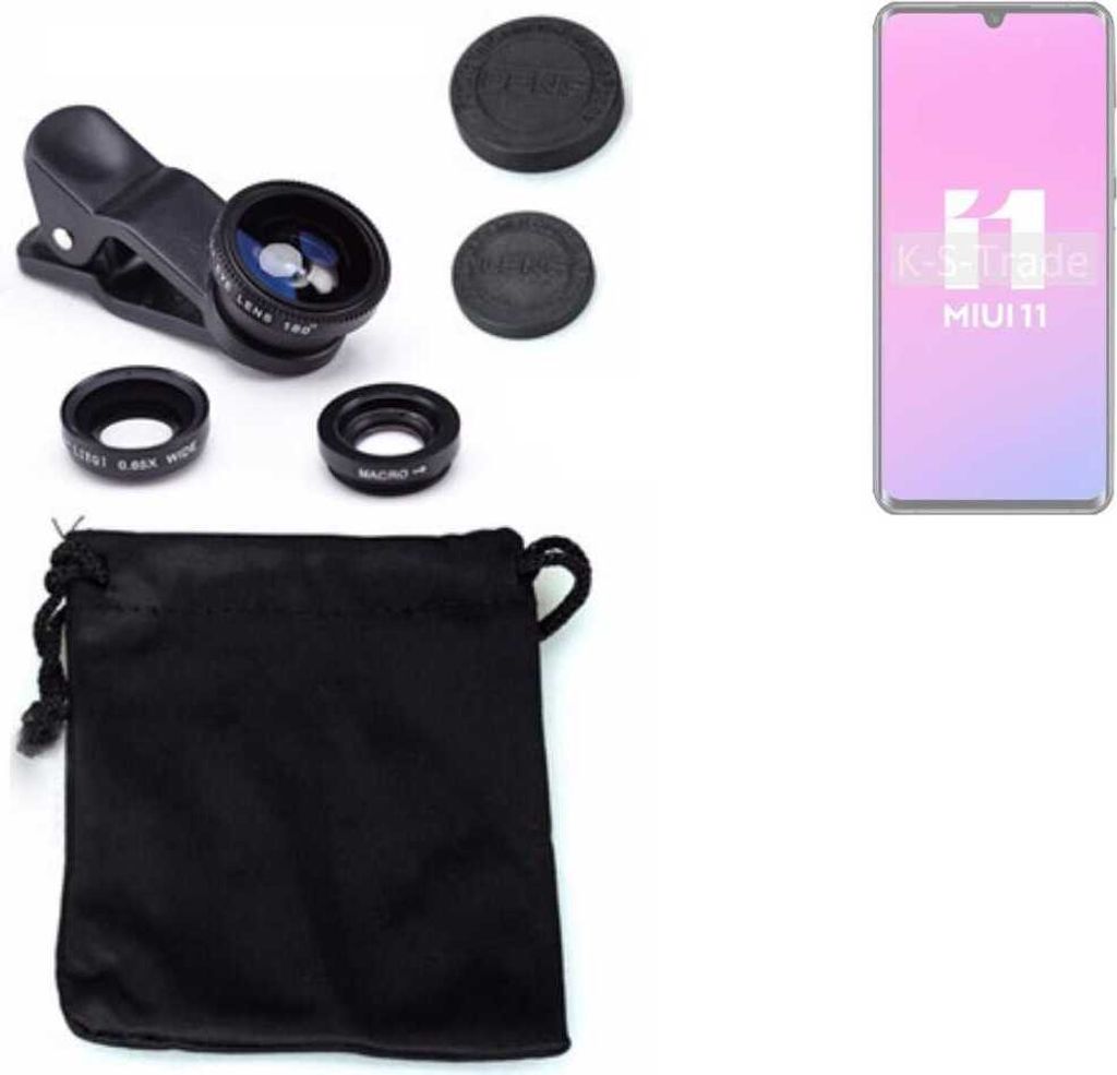K-S-Trade Smartphone Kamera Linsen Set Kompatibel mit Xiaomi Mi Note 10 Lite 3in1 Clip-On Kamera Adapter Macro Weitwinkel FishEye Fischauge Objektiv