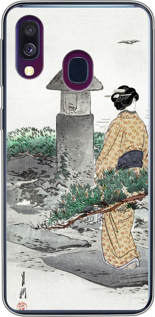 MuchoWow Handyhülle Schutzhülle Hülle für Telefoonhoesje Samsung Galaxy A40 Vintage - Frauen - Japan - Kimono - Skandinavisch Silikon Softcas...