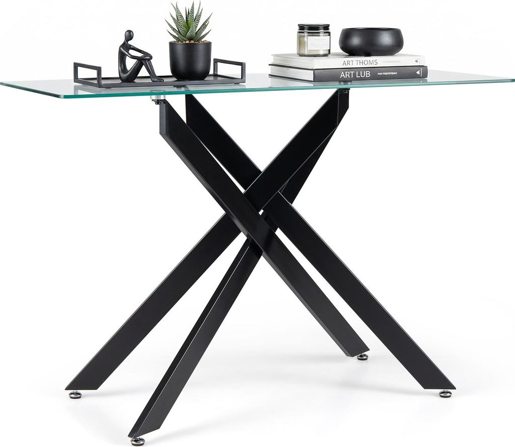 COSTWAY Konsolentisch aus gehärtetem Glas, Beistelltisch mit Metalbeinen, Sofatisch, Eingangstisch rechteckig, Esstisch schmal, 115x45x78 cm, Schwarz