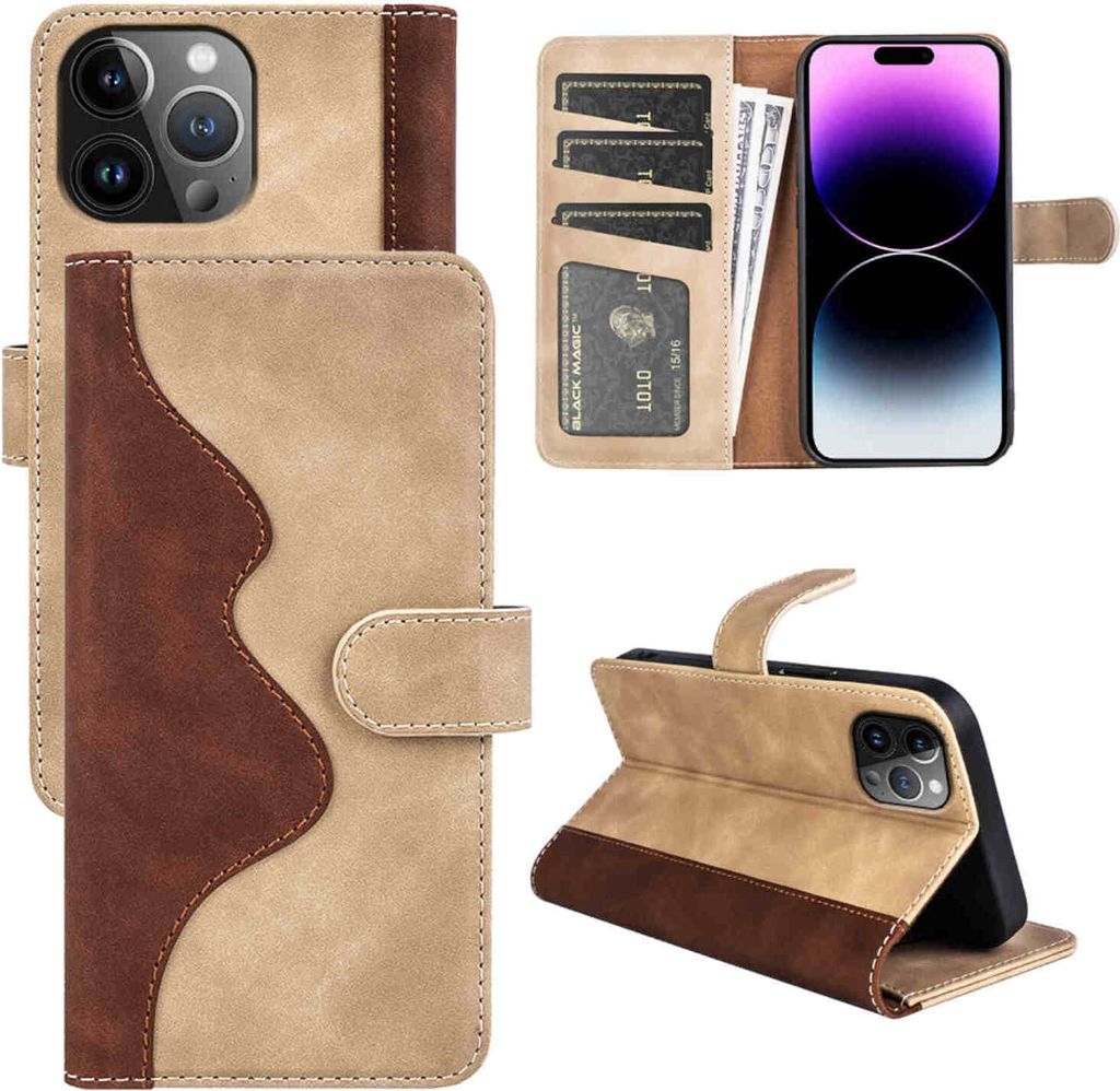 Für Apple iPhone 15 Pro Max Design Handy Tasche Braun Etuis Kunst-Leder Hülle Cover