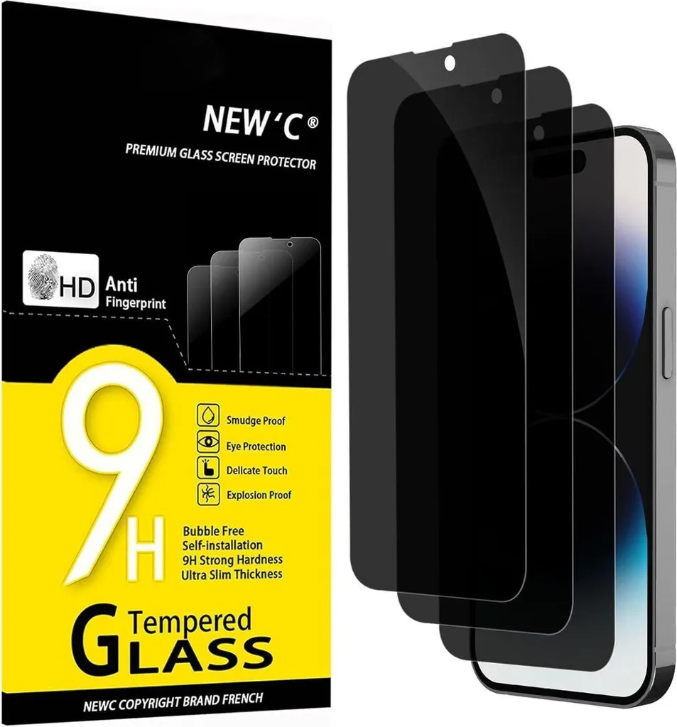 Vetro di protezione dell'armatura dello schermo della privacy per iPhone 14 Pro 6,1 pollici, set di 3