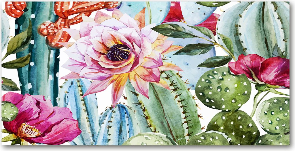 Tulup Glas-Bild - 100x50 -Wandkunst - Wandbild hinter gehärtetem Sicherheitsglas - Blumen & Pflanzen - Kakteen Blumen - Mehrfarbig