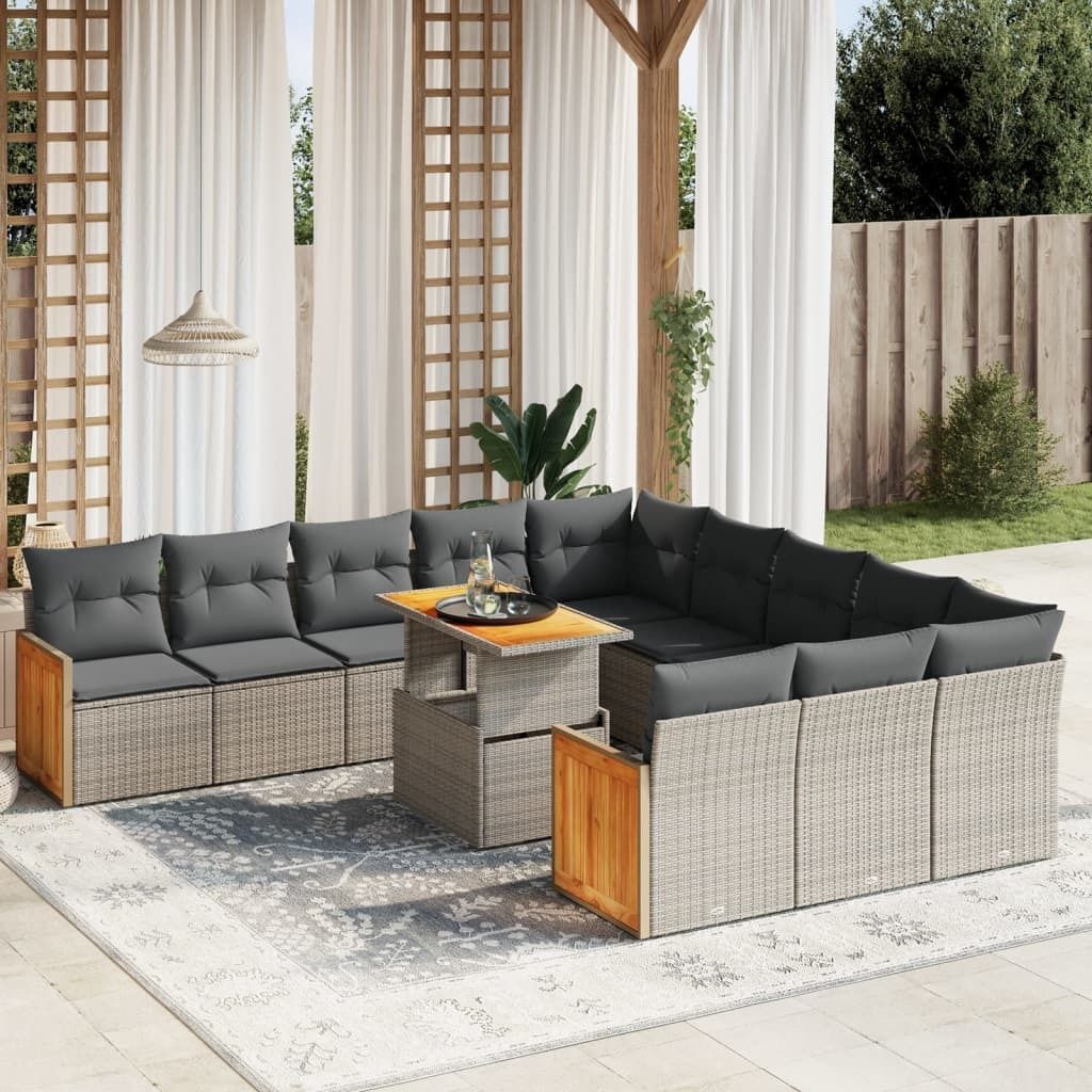 Möbel 11-tlg. Garten-Sofagarnitur mit Kissen Grau Poly Rattan - Sitzgruppe 3274147