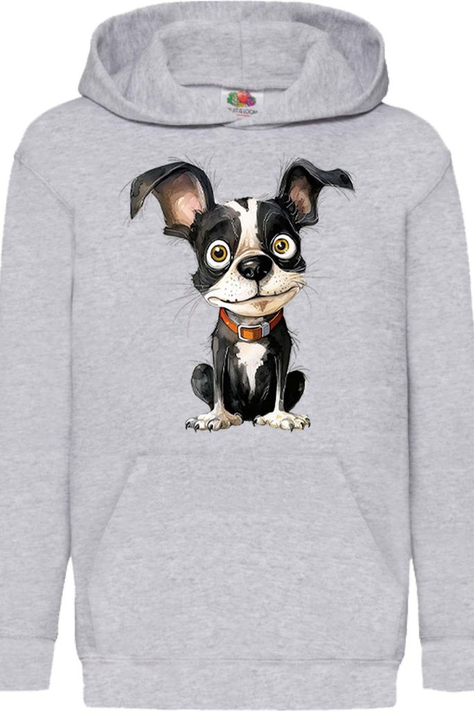 Kinder Kapuzenpullover Funny Dogs Breeds Boston Terrier Dog Breed 010, 5-6 Jahr - 116 / Grau