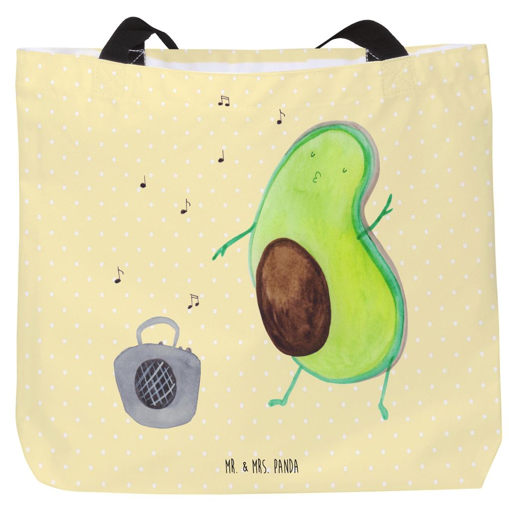 Mr. & Mrs. Panda Tote Bag Avocado Tanzen - Gelb Pastell - Geschenk, Schultasche, Gesund, Musik, Strandtasche, Tasche, Feier, Einkaufstasche, Singen...