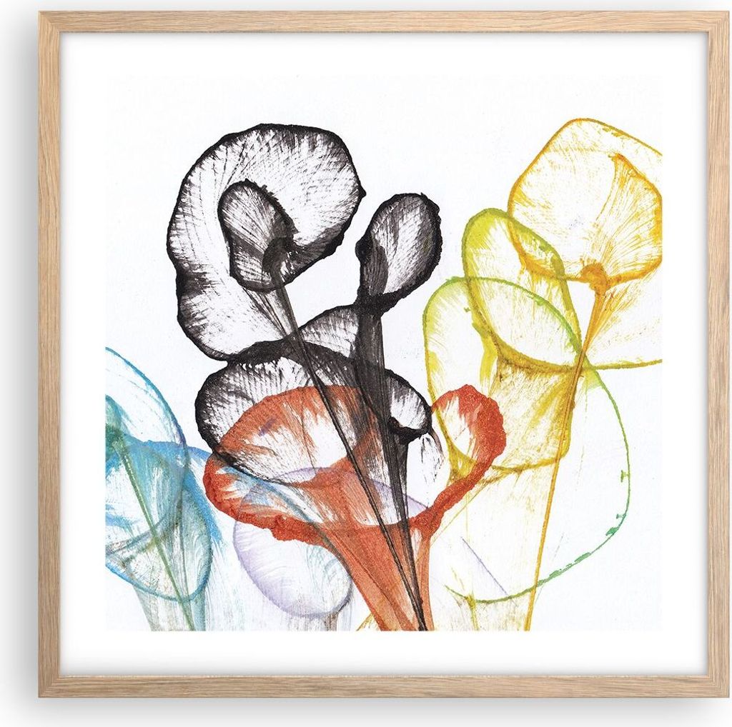 Gerahmtes Poster - Rahmen in heller Eiche - Blumen Abstraktion Surrealismus - 50x50 cm - Wand Bild - Wanddeko - Wandbilder - Kunstposter - Wandpost...