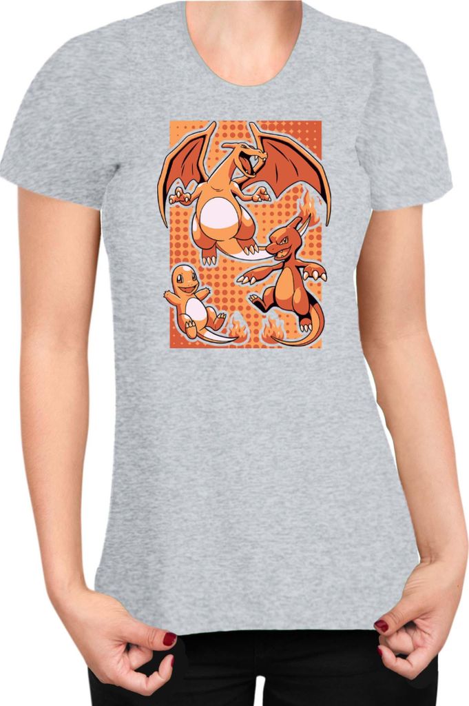 Damen T-Shirt Japan Manga Anime Comics Pokemon 020, Lady XS / Grau