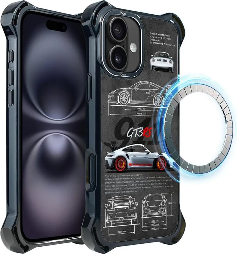 Custodia per iPhone 16 Plus IBIZU DropGuard Ultra con MagSafe, TechDrive, 911 GT3 RS