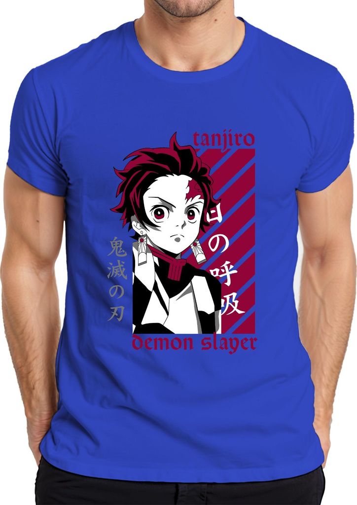 Tanjiro Demon Slayer Kimetsu no Yaiba Anime Geschenk Cosplay Herren T-Shirt, Blau, 3XL