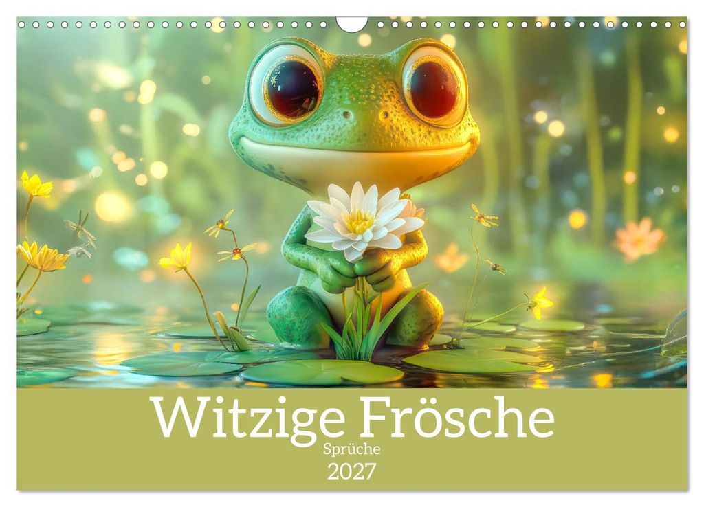 Witzige Frösche - Sprüche (Wandkalender 2027 DIN A3 quer), CALVENDO Monatskalender