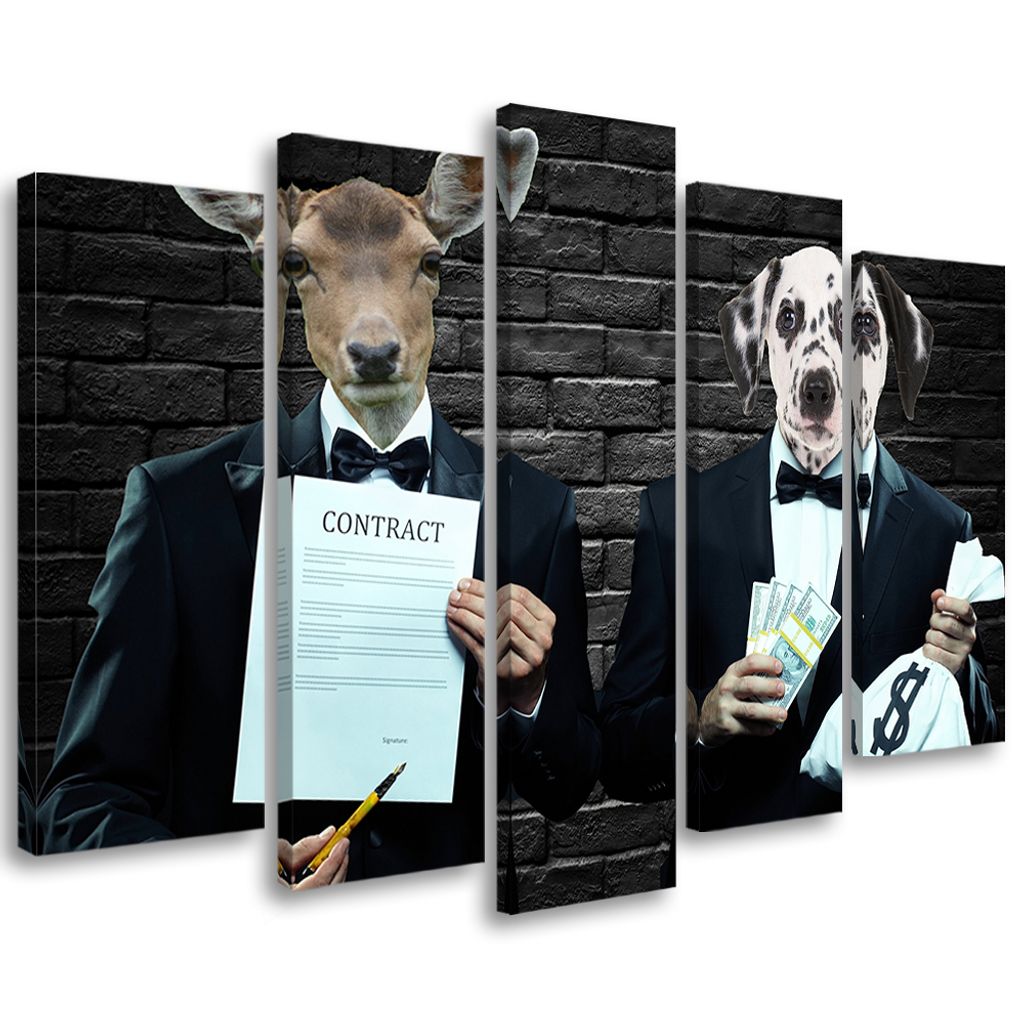 5-teiliges leinwandbild hirsch hundekostüm 100x70 cm Feeby schwarz wandbild bereit zum aufhängen