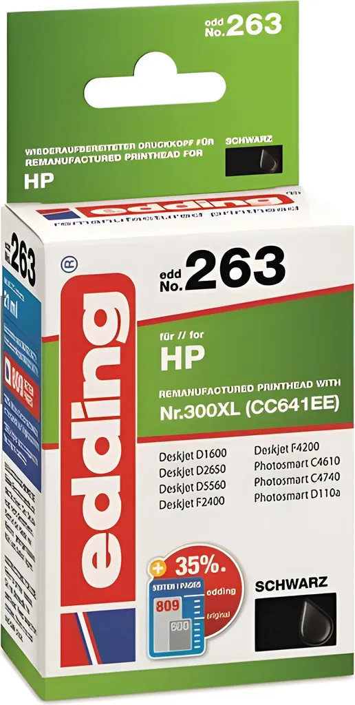 Cartuccia edding EDD-263 per HP 300XL | 870 Pagine di Nero Nitido