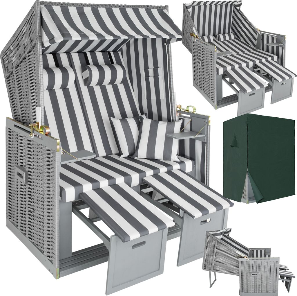A collage of images showing a beach chair, its cover, and folded components.