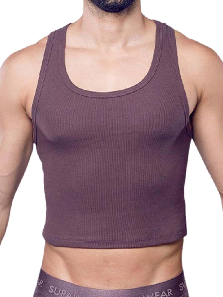 Supawear Ribbed Cropped Singlet Tank Top Peppercorn M