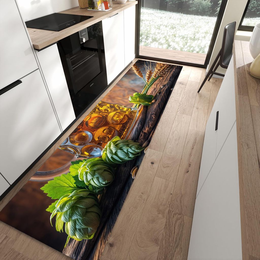 Küchenteppich 80x300cm rutschfest & abwischbar PVC Läufer - Bierkrug