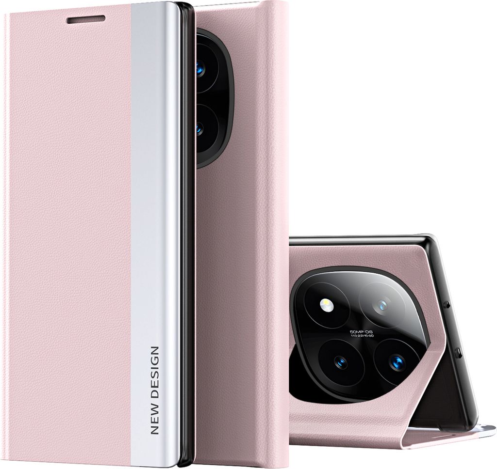 Hülle für Xiaomi Redmi Note 14 Pro+ 5G Kunstleder Klapphülle Schutzhülle mit Standfunktion Rosa