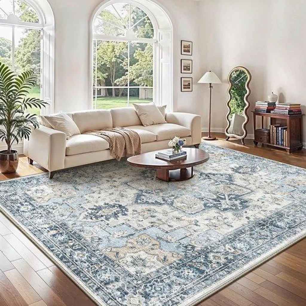 Tapis bohème gris 200x290 cm lavable et antidérapant haute qualité textile