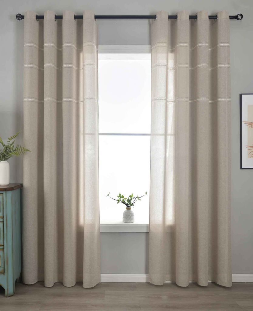 2er Set Halbtransparente Gardinen mit Ösen HxB 245x145 cm Taupe »Leipzig« Kettenmuster lichtdurchlässig elegante Struktur 202450-2