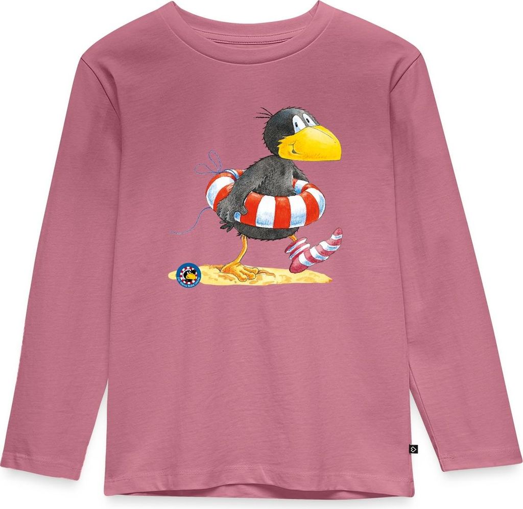 Spreadshirt Der kleine Rabe Socke mit Schwimmreifen Kinder Premium Langarmshirt, 122/128 (6 Jahre), Mauve