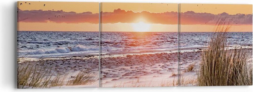 Bild auf Leinwand - Leinwandbild - 3 Teile - Sonne Strand Vögel - 90x30cm - Wand Bild - Wanddeko - Wandbilder - Leinwanddruck - Bilder - Wanddekor...